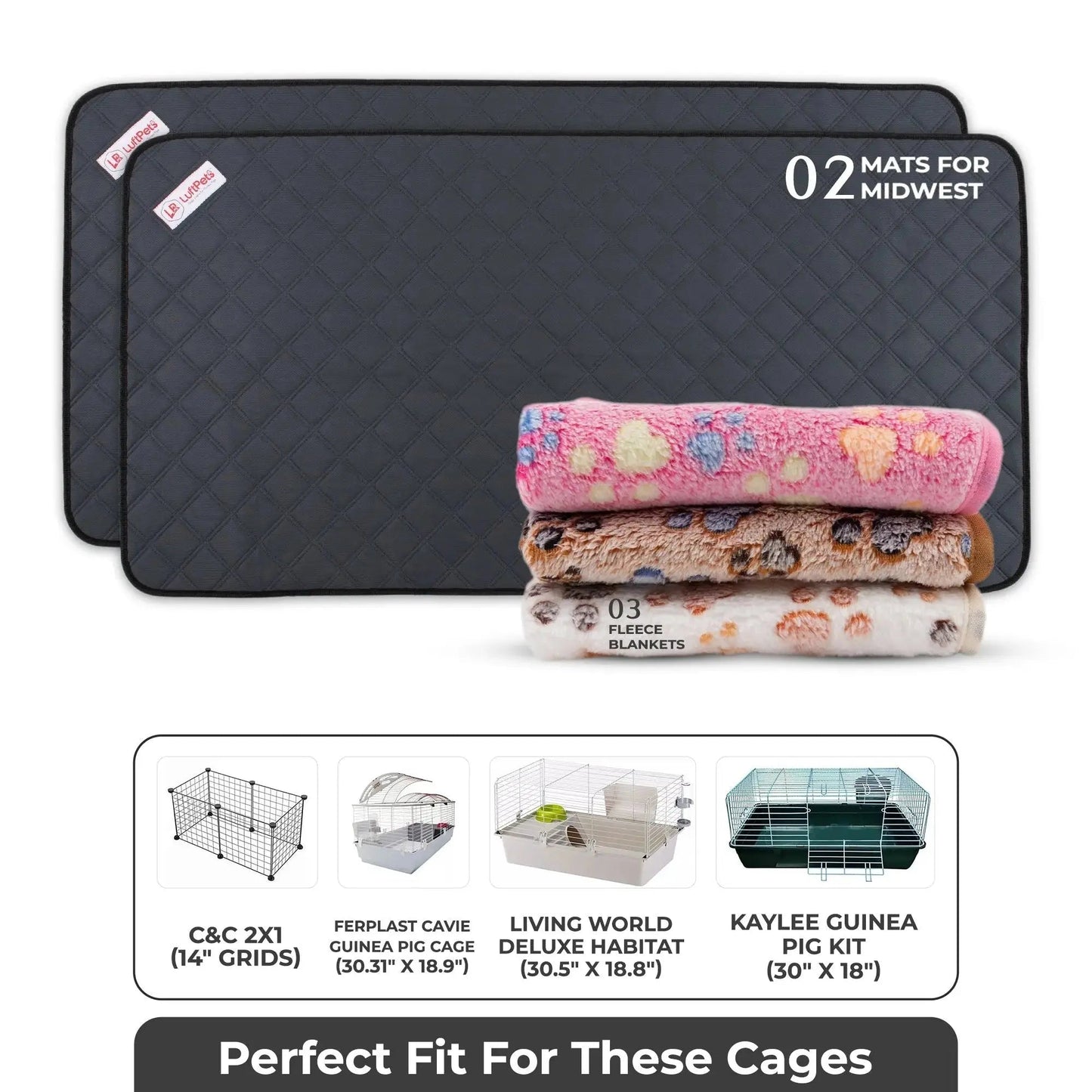 Reusable Rabbit & Guinea Pig Cage Liners  -5-Pcs - for Midwest & C&C 2x4