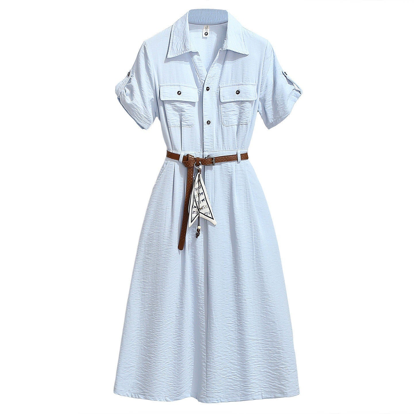 Women’s Summer Waist-Cinching A-Line Shirt Dress – Casual Button-Up Flare Dress