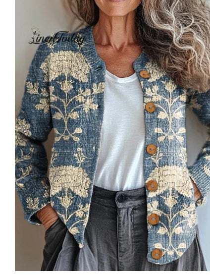 Women's Printed 3D-Effect Knitted Cardigan Coat