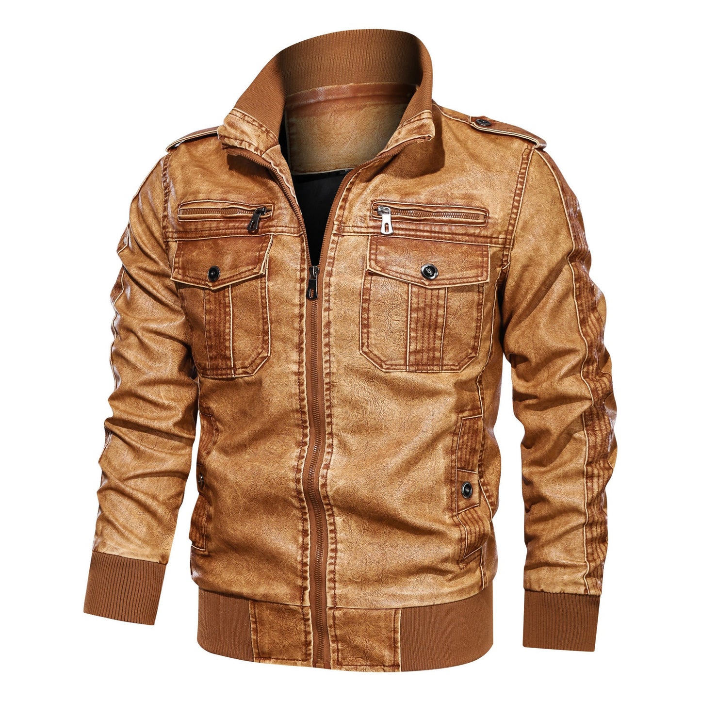 Men’s Hooded PU Leather Jacket – Zip-Up Casual Faux Leather Coat for Fall & Winter