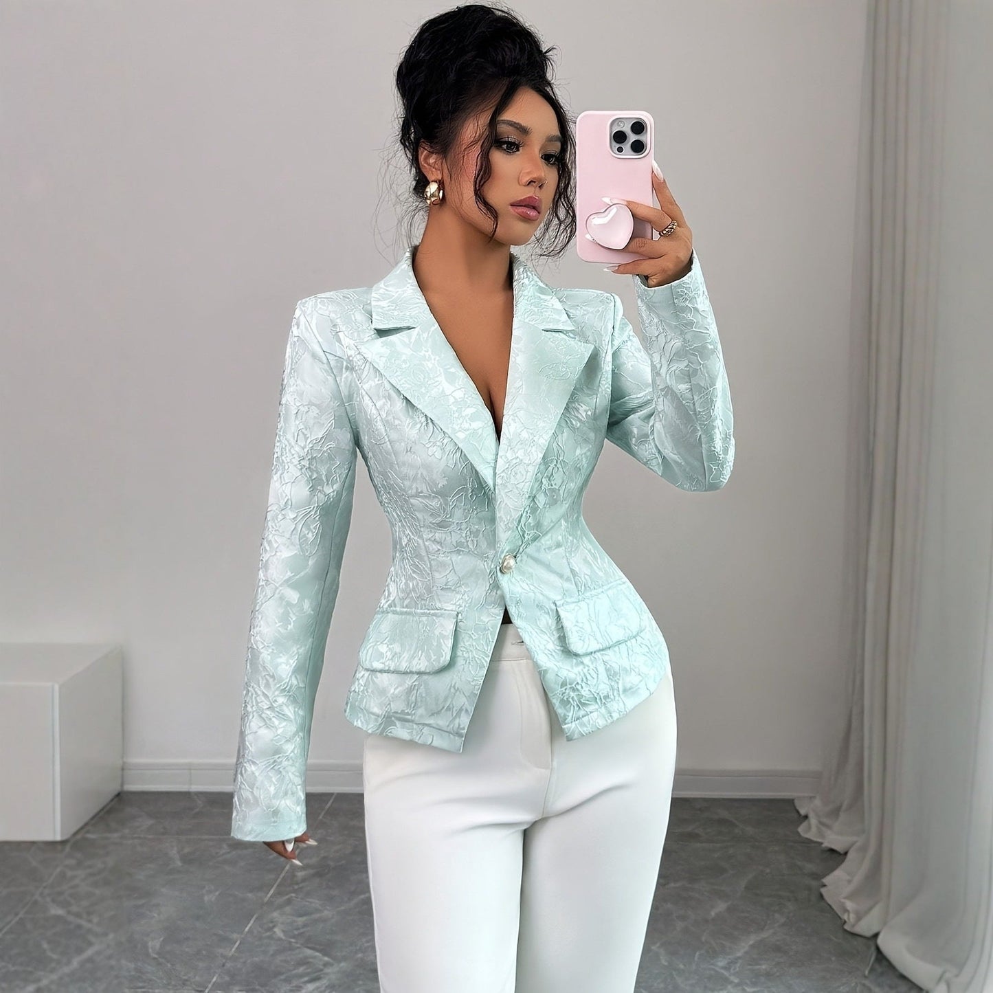 Women’s Embroidered Patchwork Blazer – Casual Lapel Single-Breasted Fashion Jacket