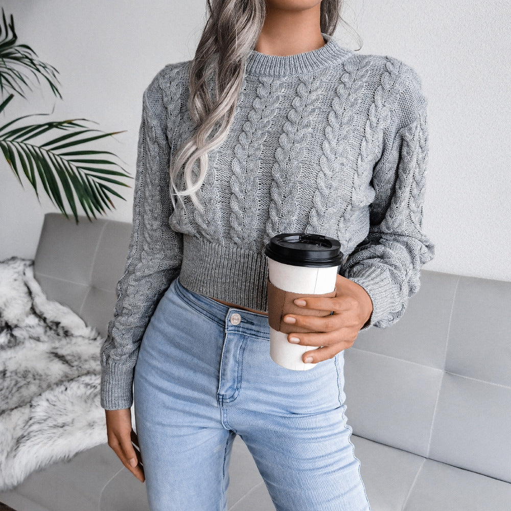 Women’s Autumn Knit Sweater Crop Top – Stylish Cropped Pullover Jumper