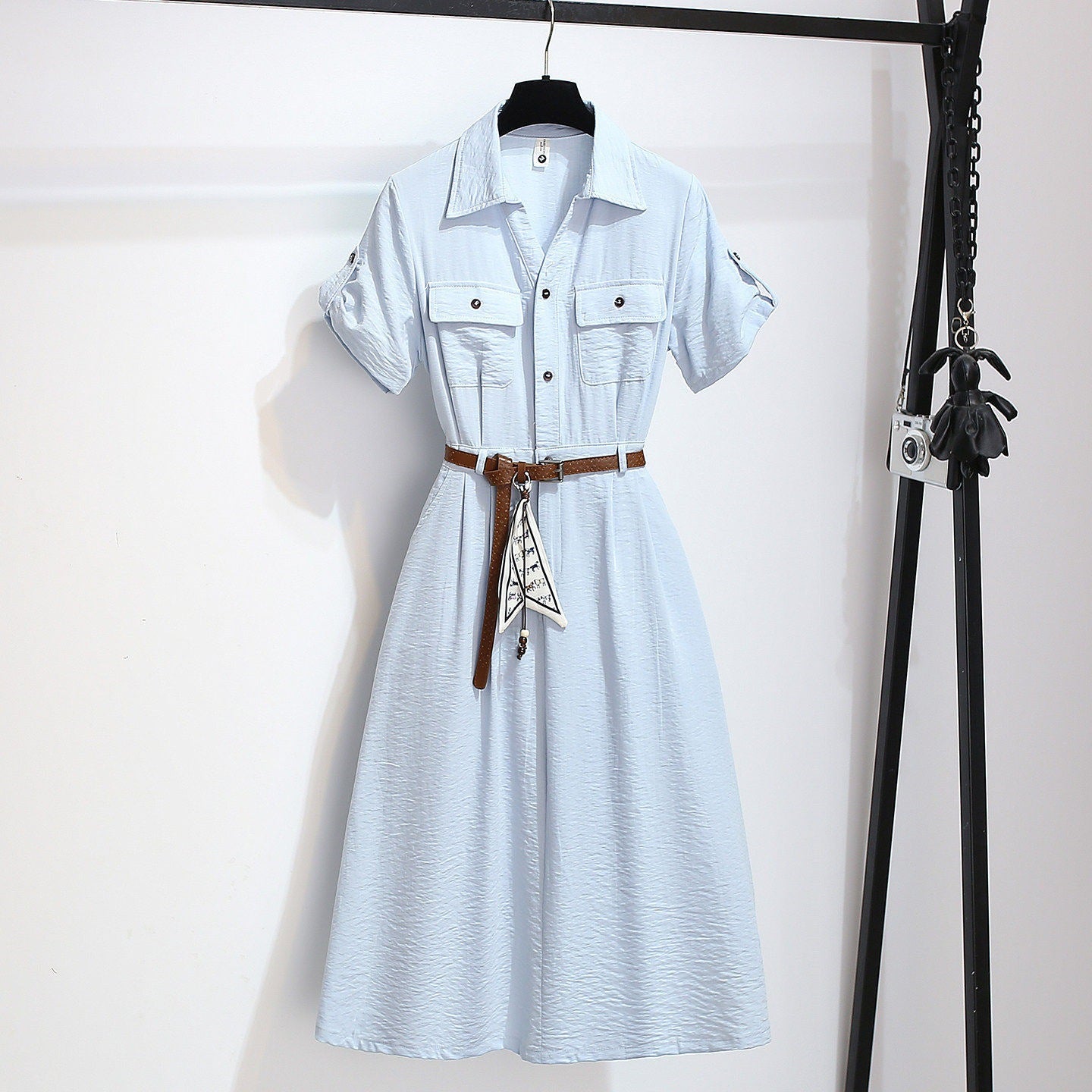 Women’s Summer Waist-Cinching A-Line Shirt Dress – Casual Button-Up Flare Dress