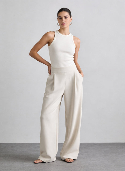 Luxeflow - Elevated Wide Leg Sweatpants Trouser Pants Ivory