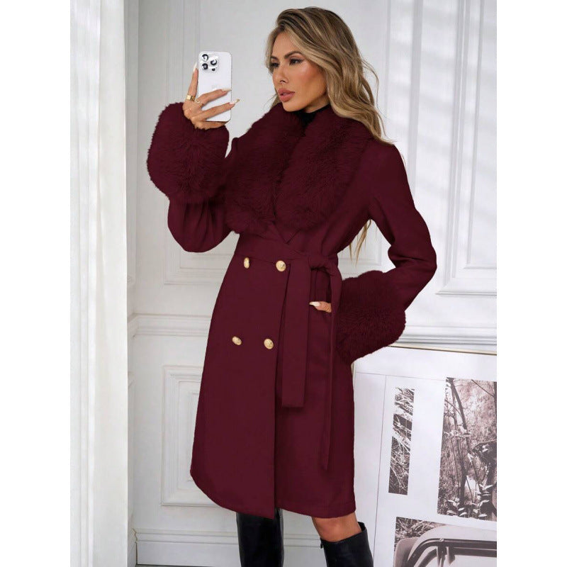 Women’s Elegant Double-Breasted Trench Coat with Tie Belt – Classic Longline Outerwear Jacket