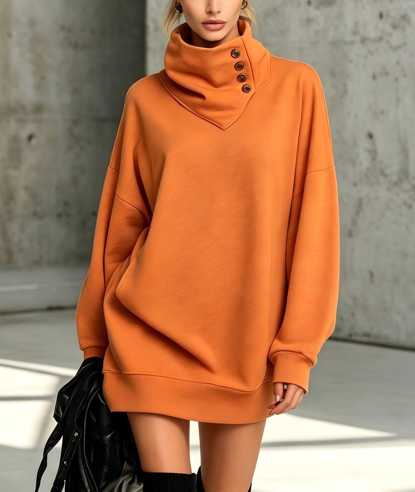 Women’s Vintage Loose-Fit Button-Down Sweatshirt – Mid-Length Casual Long-Sleeve Pullover Top