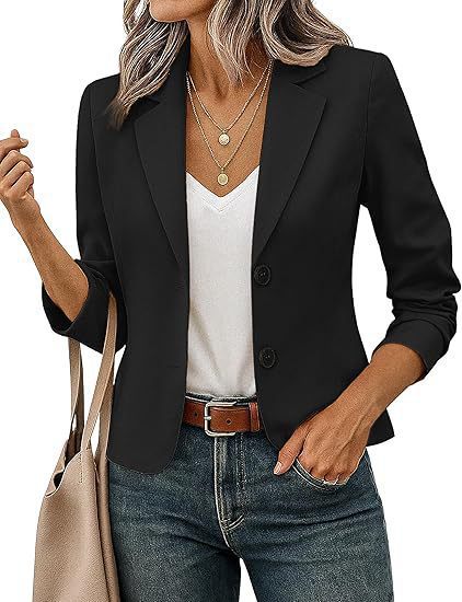 Women’s Solid Color Long Sleeve Blazer Cardigan – Casual Slim-Fit Suit Jacket