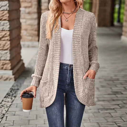 Women’s Relaxed-Fit Mid-Length Winter Coat with Pockets – Casual Autumn Outerwear Jacket