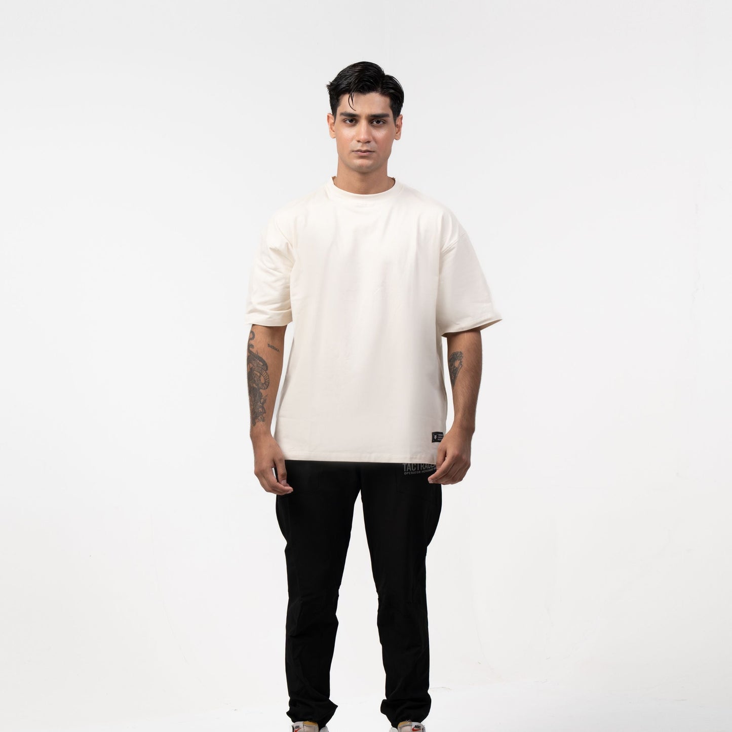 WOLFMODE_77 OVERSIZED TEE — BONE DUST