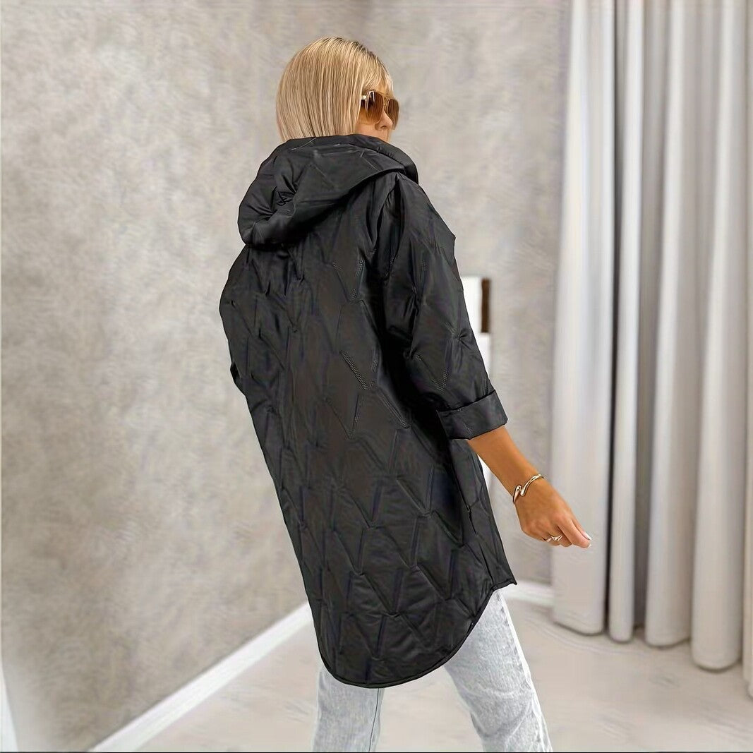 Plus-Size Women's Mid-Length Hooded Warm Relaxed-Fit Coat