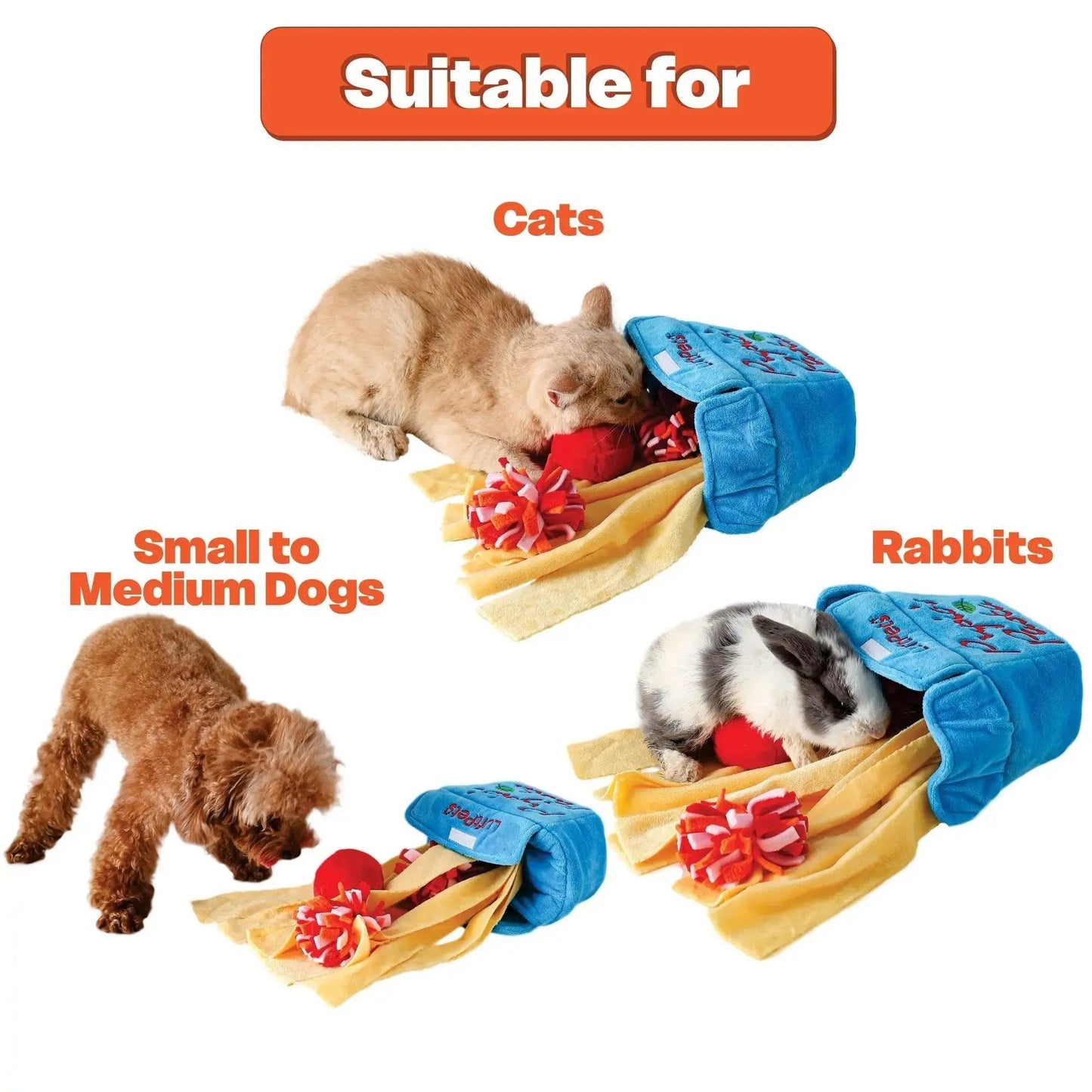 Pupio's Pasta Snuffle Toy —Crinkly & Washable Puzzle for Dogs, Cats, Rabbits, and Small Pets!