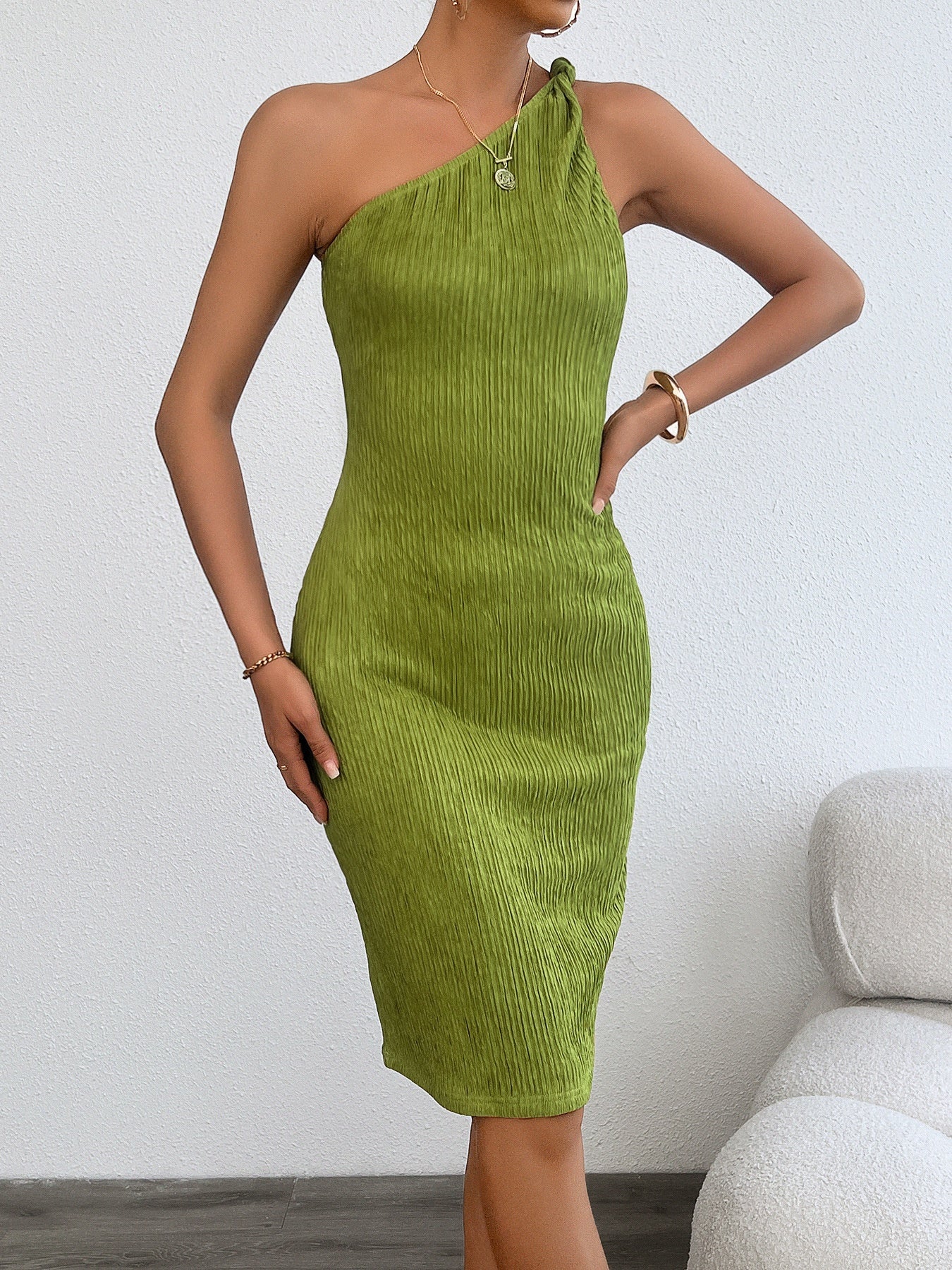 Women’s Off-Shoulder Slant-Neck Slim-Fit Dress – Elegant Bodycon Party & Evening Dress
