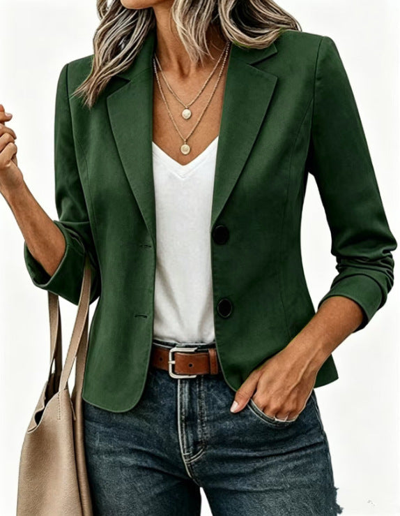 Women’s Solid Color Long Sleeve Blazer Cardigan – Casual Slim-Fit Suit Jacket