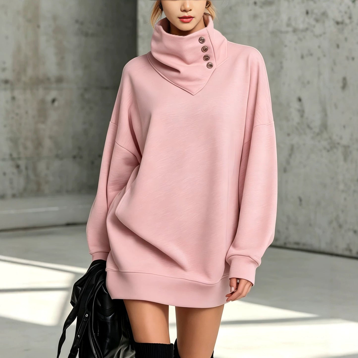 Women’s Vintage Loose-Fit Button-Down Sweatshirt – Mid-Length Casual Long-Sleeve Pullover Top