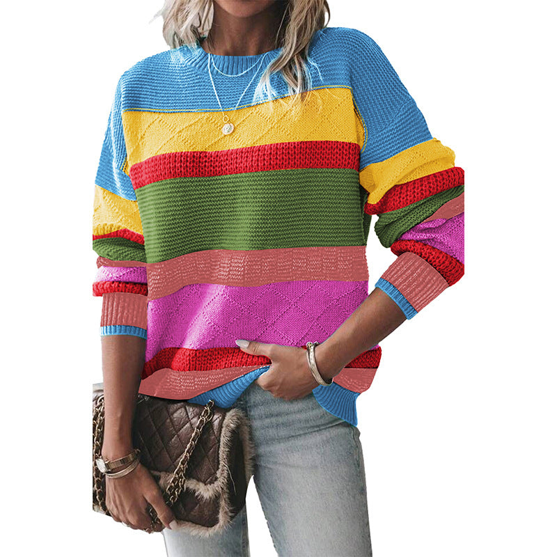 Women’s Retro Drop-Shoulder Sweater – Round Neck Casual Loose-Fit Pullover