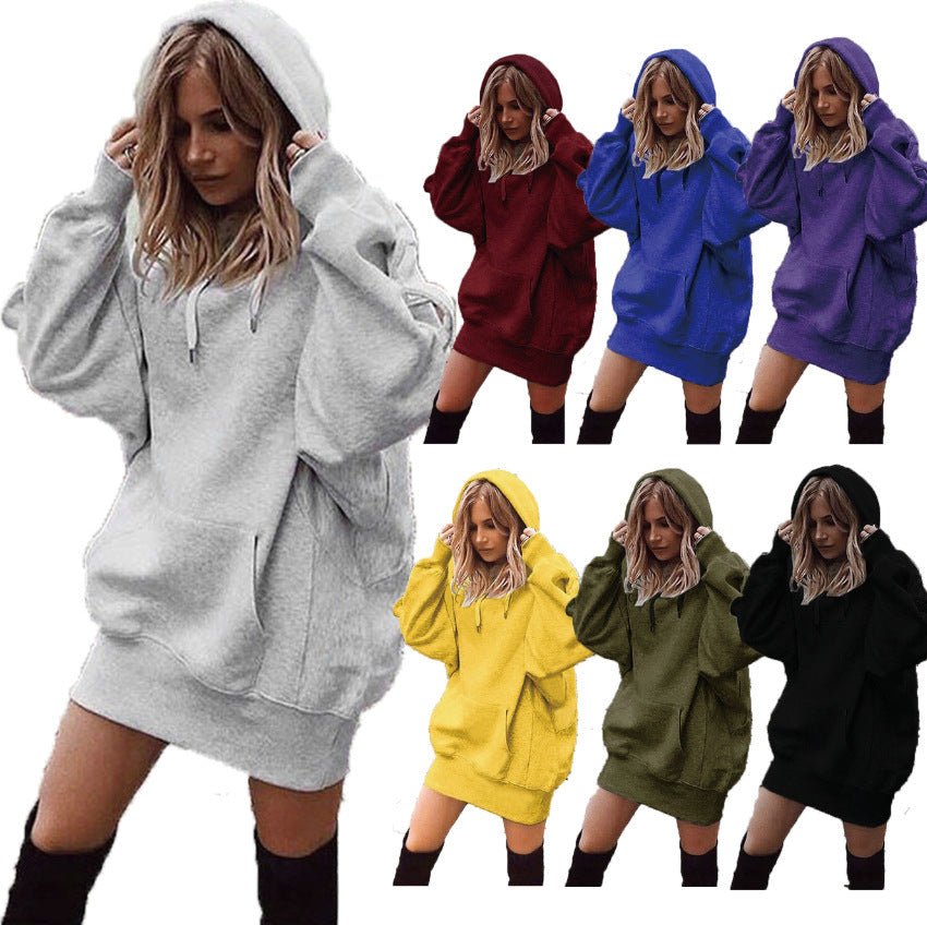 Women’s Solid Color Fleece Hoodie – Loose-Fit Pullover Hooded Sweatshirt