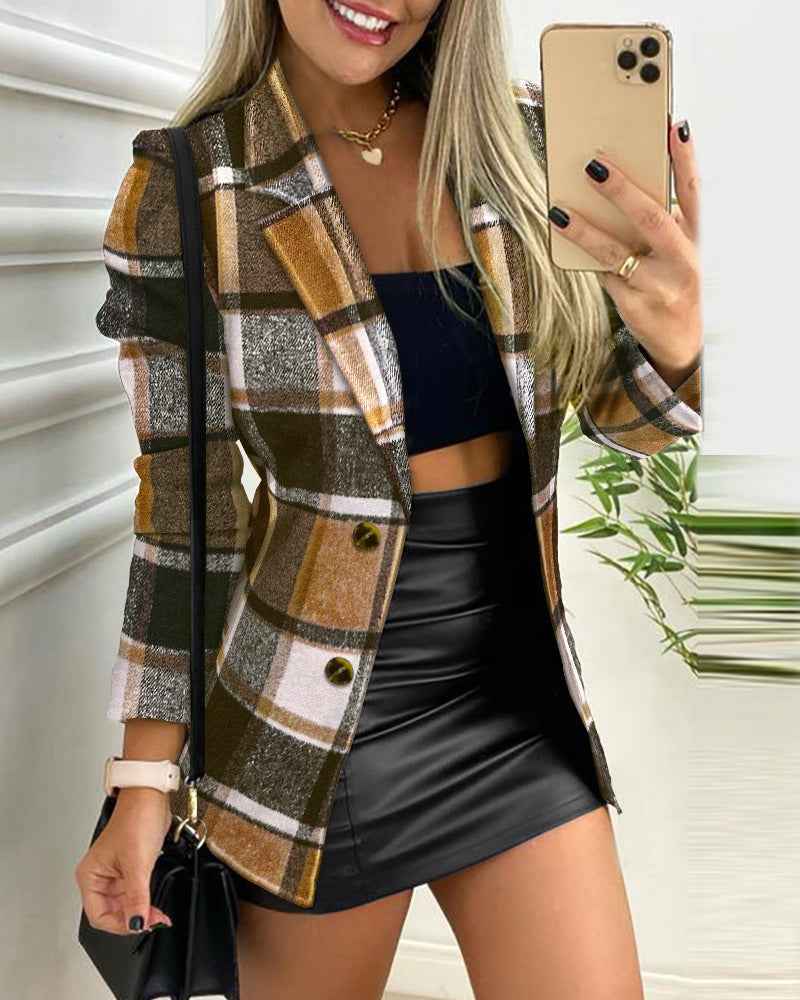 Women's Solid-Color Brushed Suit-Collar Long Sleeve Coat