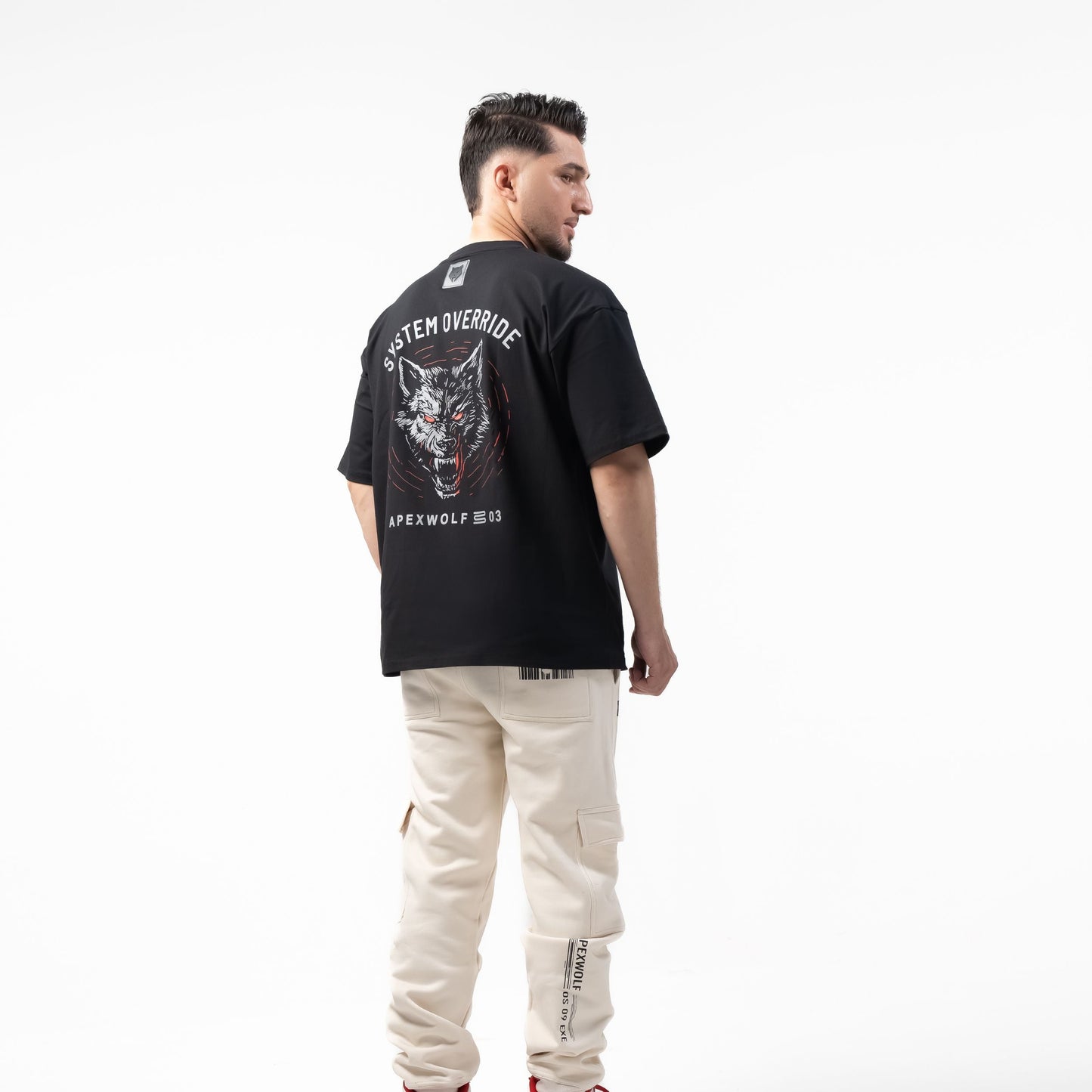 WOLFMODE_77 OVERSIZED TEE — WAR BLACK
