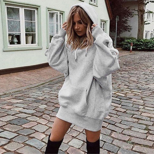 Women’s Solid Color Fleece Hoodie – Loose-Fit Pullover Hooded Sweatshirt