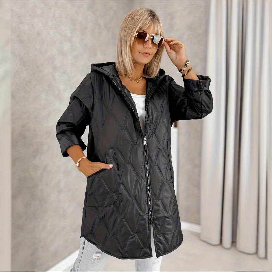 Plus-Size Women's Mid-Length Hooded Warm Relaxed-Fit Coat