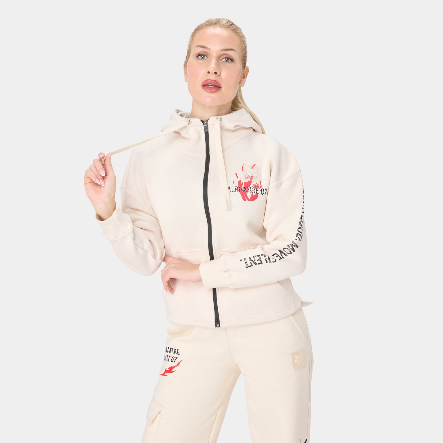 ALPHAFIRE CROP HOODIE — TACTICAL BEIGE