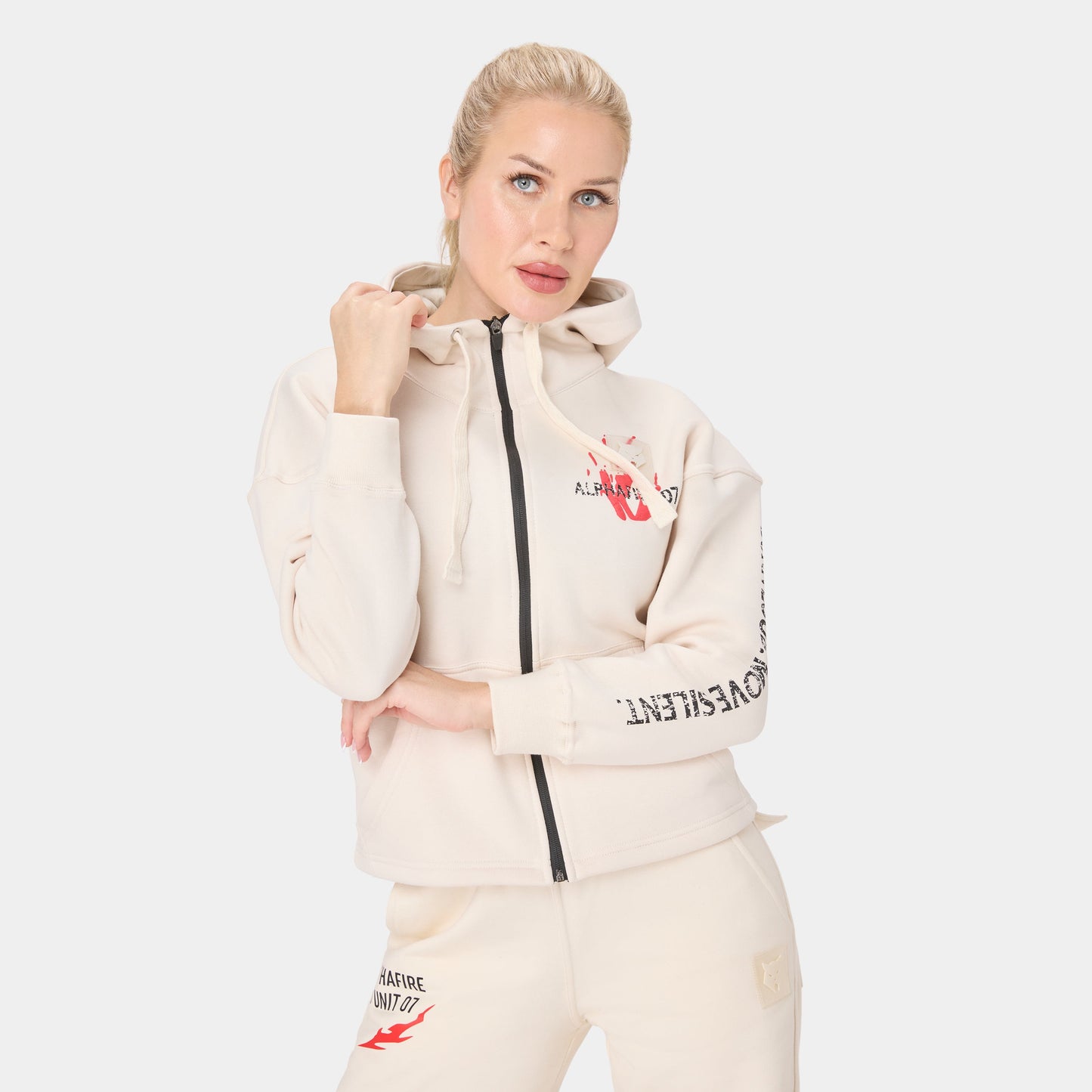 ALPHAFIRE CROP HOODIE — TACTICAL BEIGE