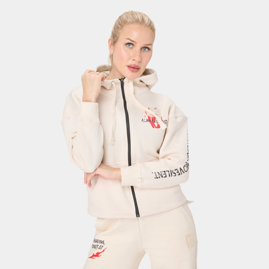 ALPHAFIRE CROP HOODIE — TACTICAL BEIGE