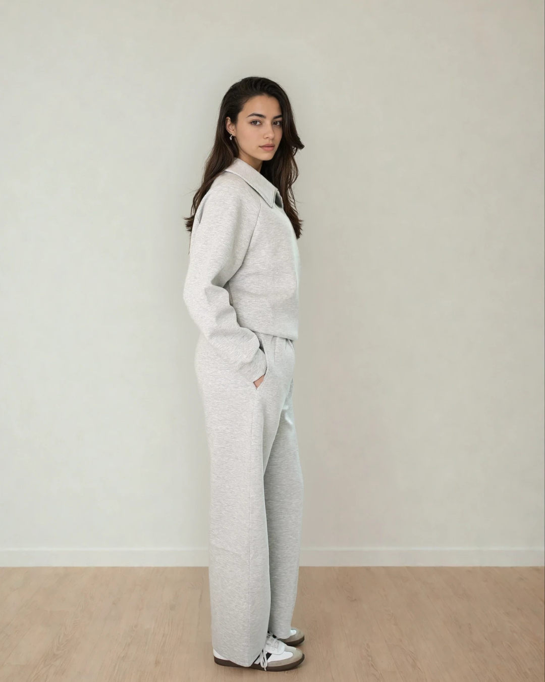 Maeve Luxeflow - Relaxed 3/4 Zip Top In Heather Grey