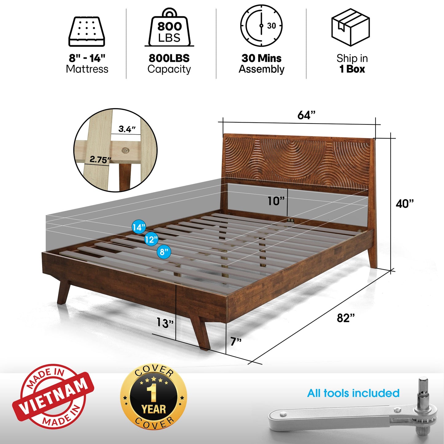 Harmony Solid Wood Bed Frame