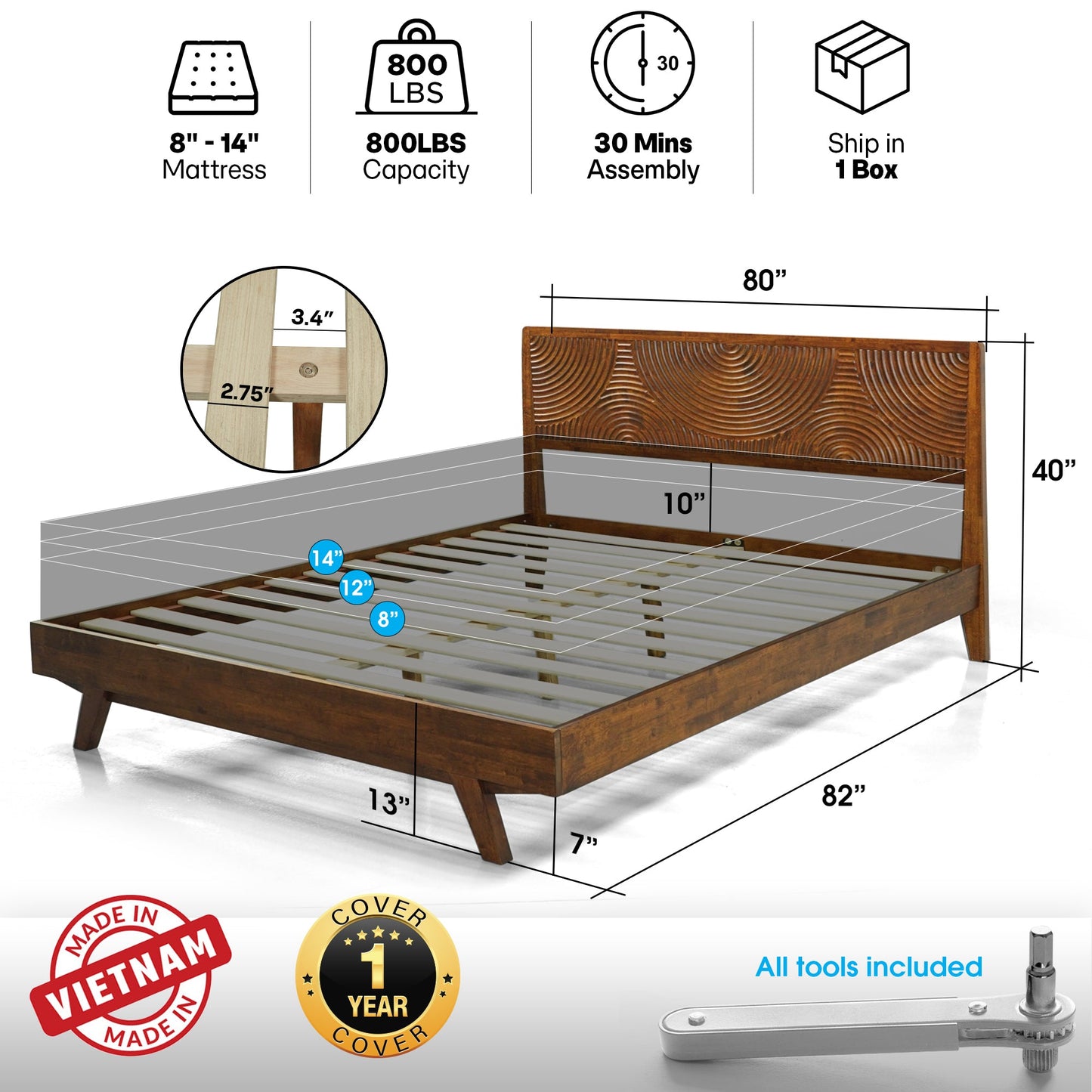 Harmony Solid Wood Bed Frame