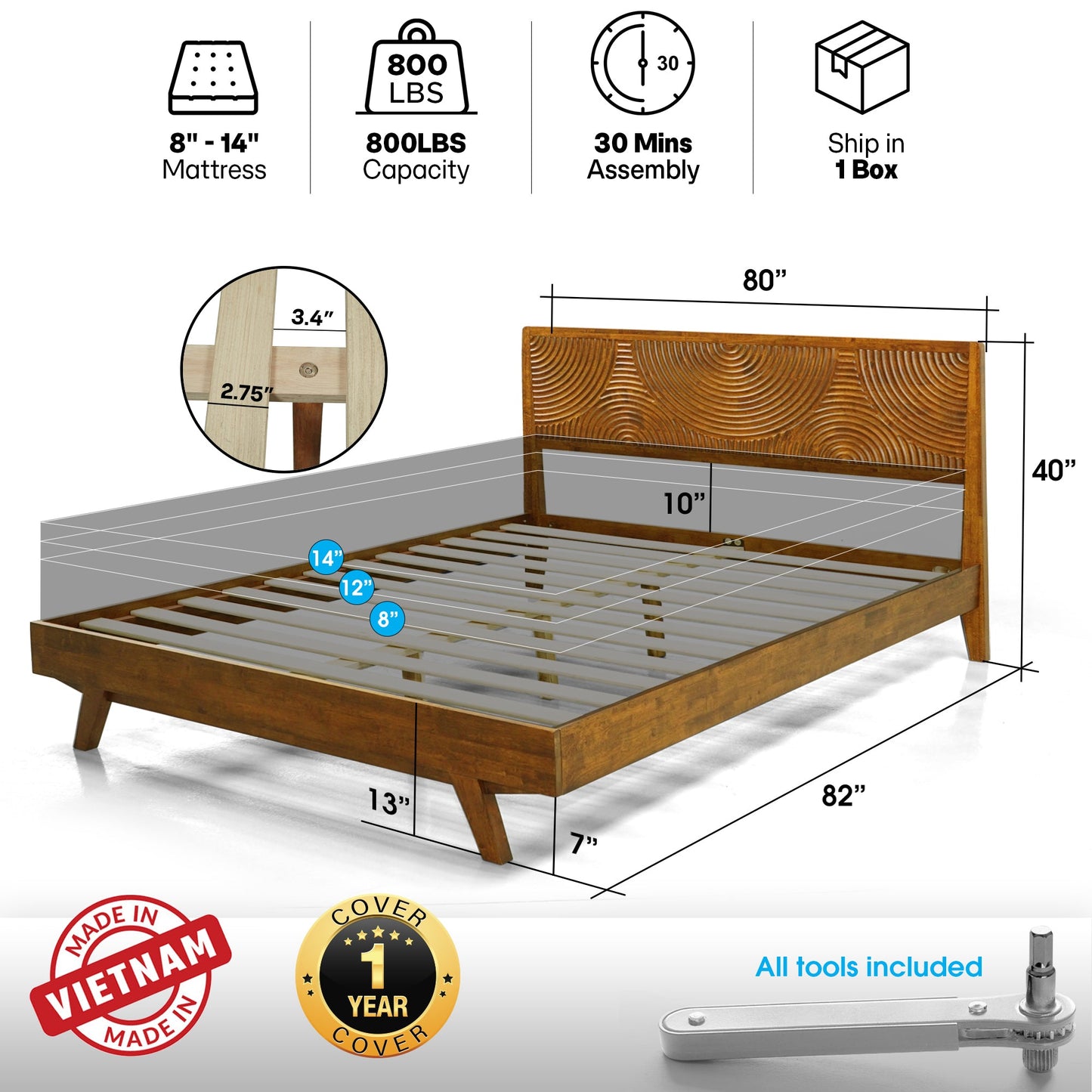 Harmony Solid Wood Bed Frame