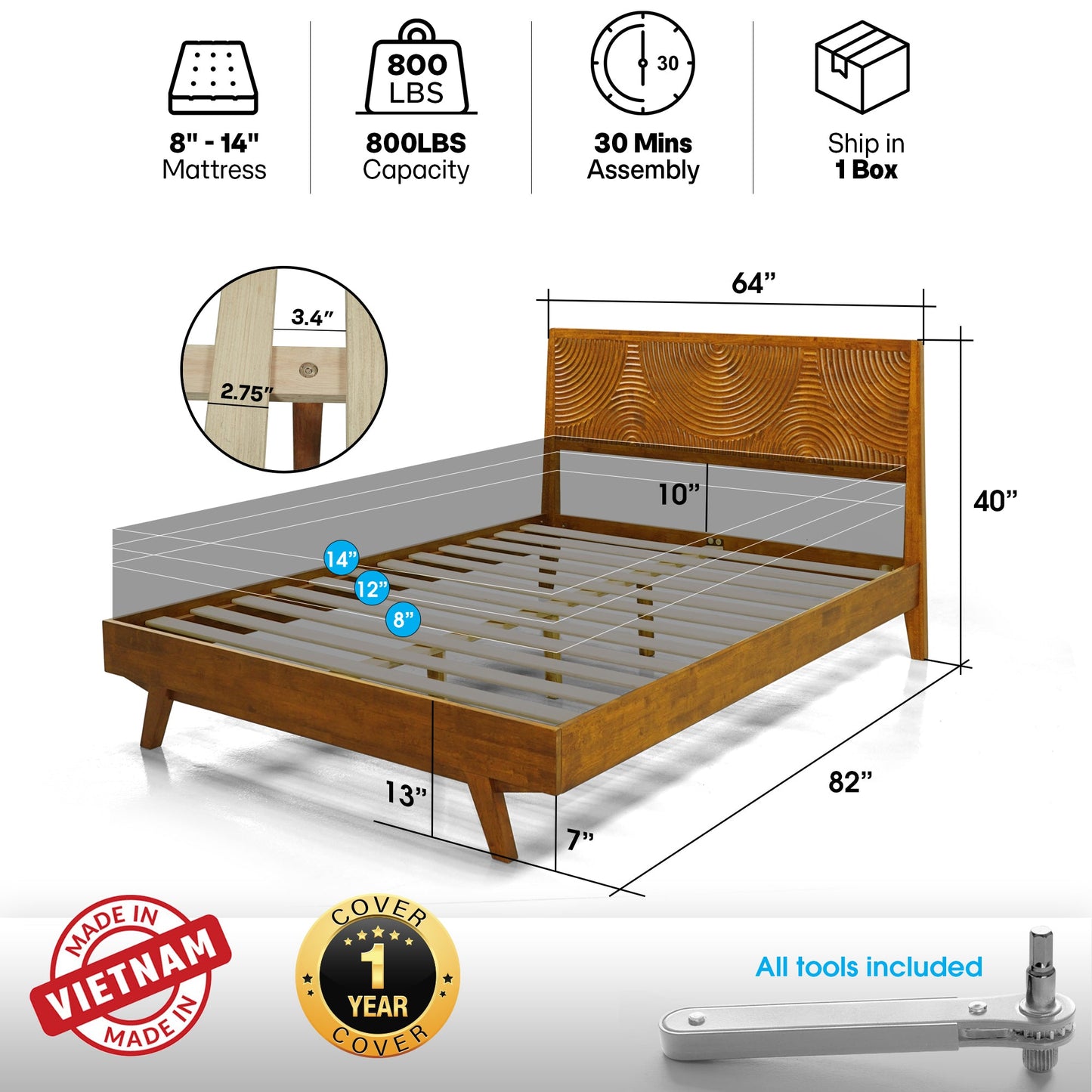 Harmony Solid Wood Bed Frame