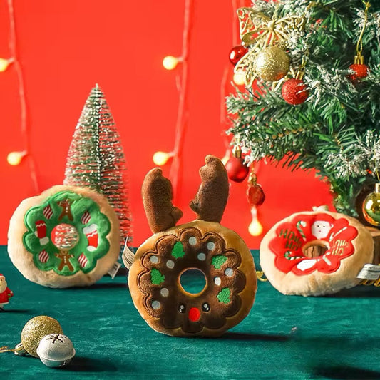 Holiday Doughnut Plush Toy Set for Dogs – Festive Dog Toy Set