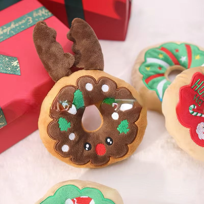Holiday Doughnut Plush Toy Set for Dogs – Festive Dog Toy Set