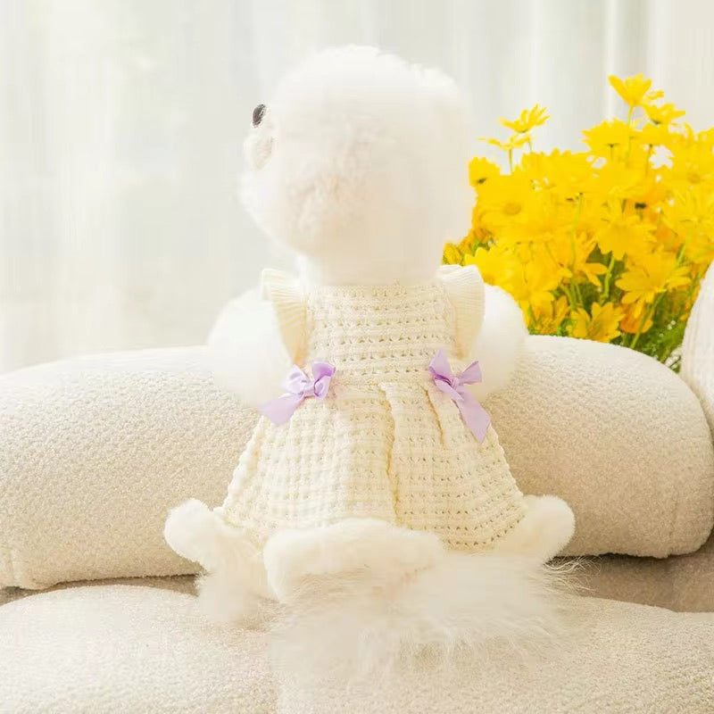 Bridgette Dress for Dogs – Knit Dog Dress with Fur Trim