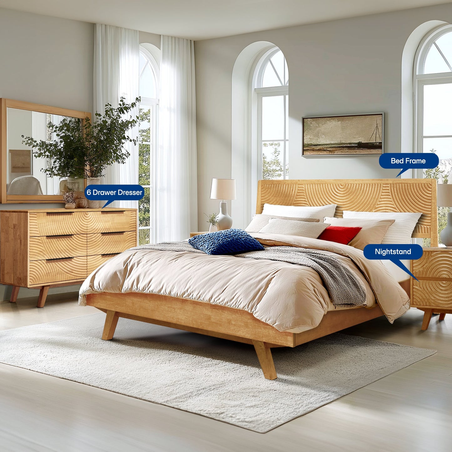 Harmony Solid Wood Dresser with 6 Drawers