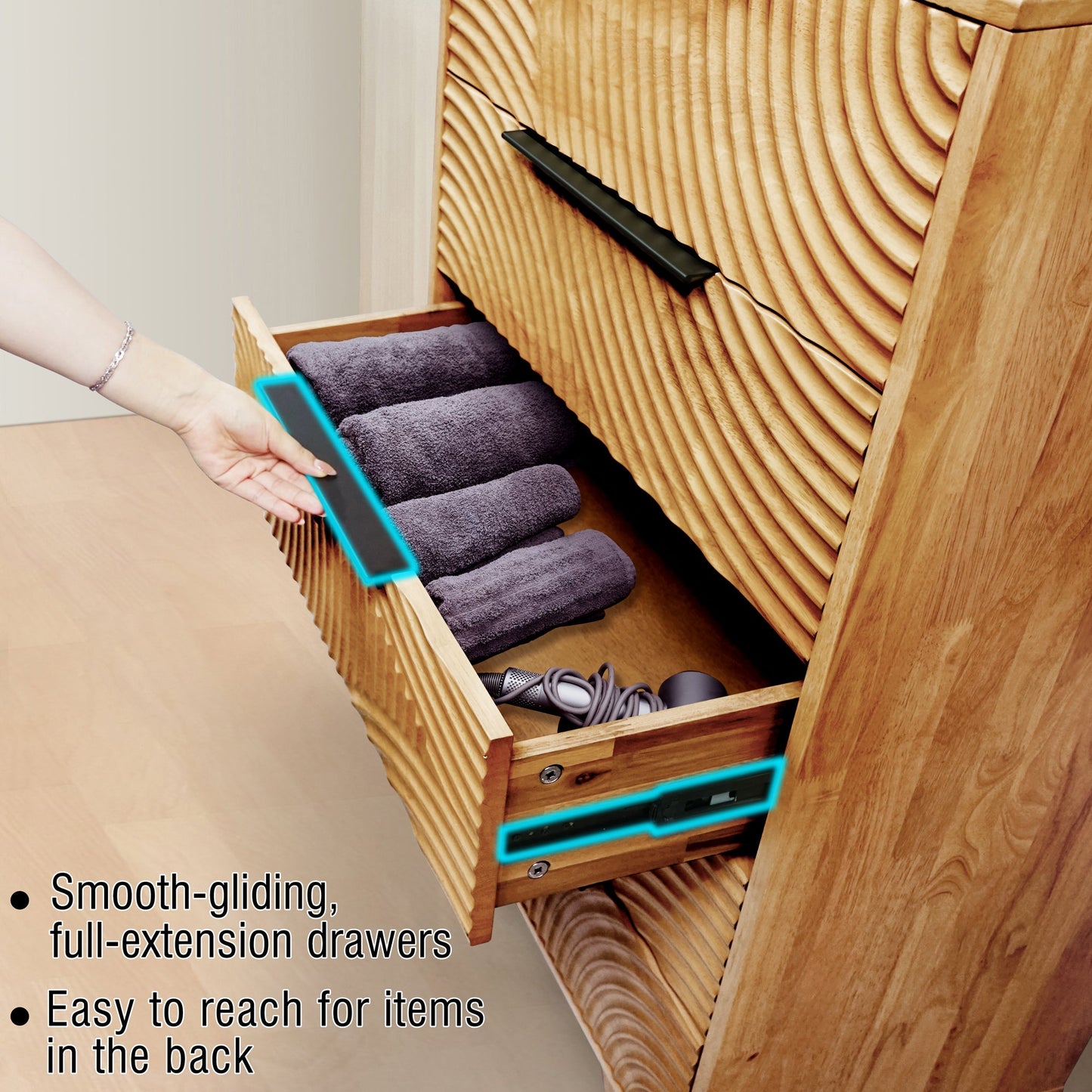 Harmony Solid Wood Dresser with 5 Drawers