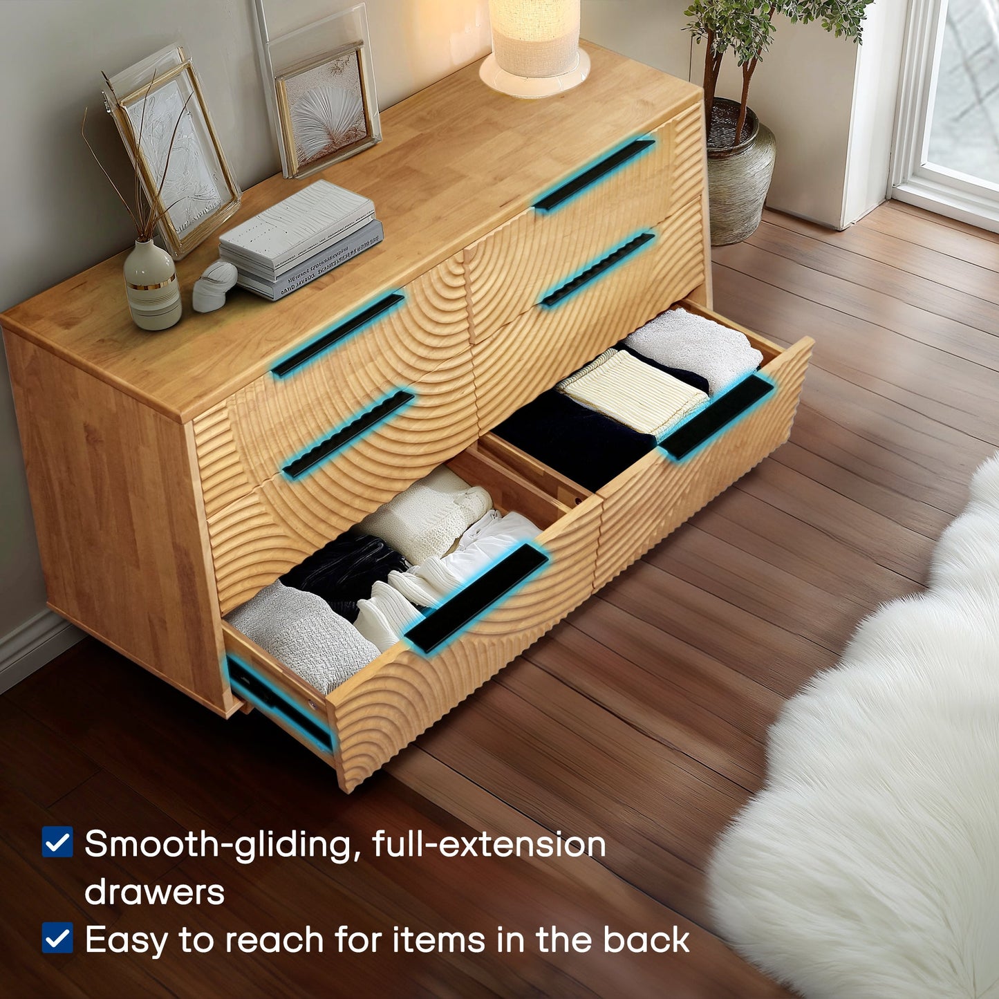 Harmony Solid Wood Dresser with 6 Drawers
