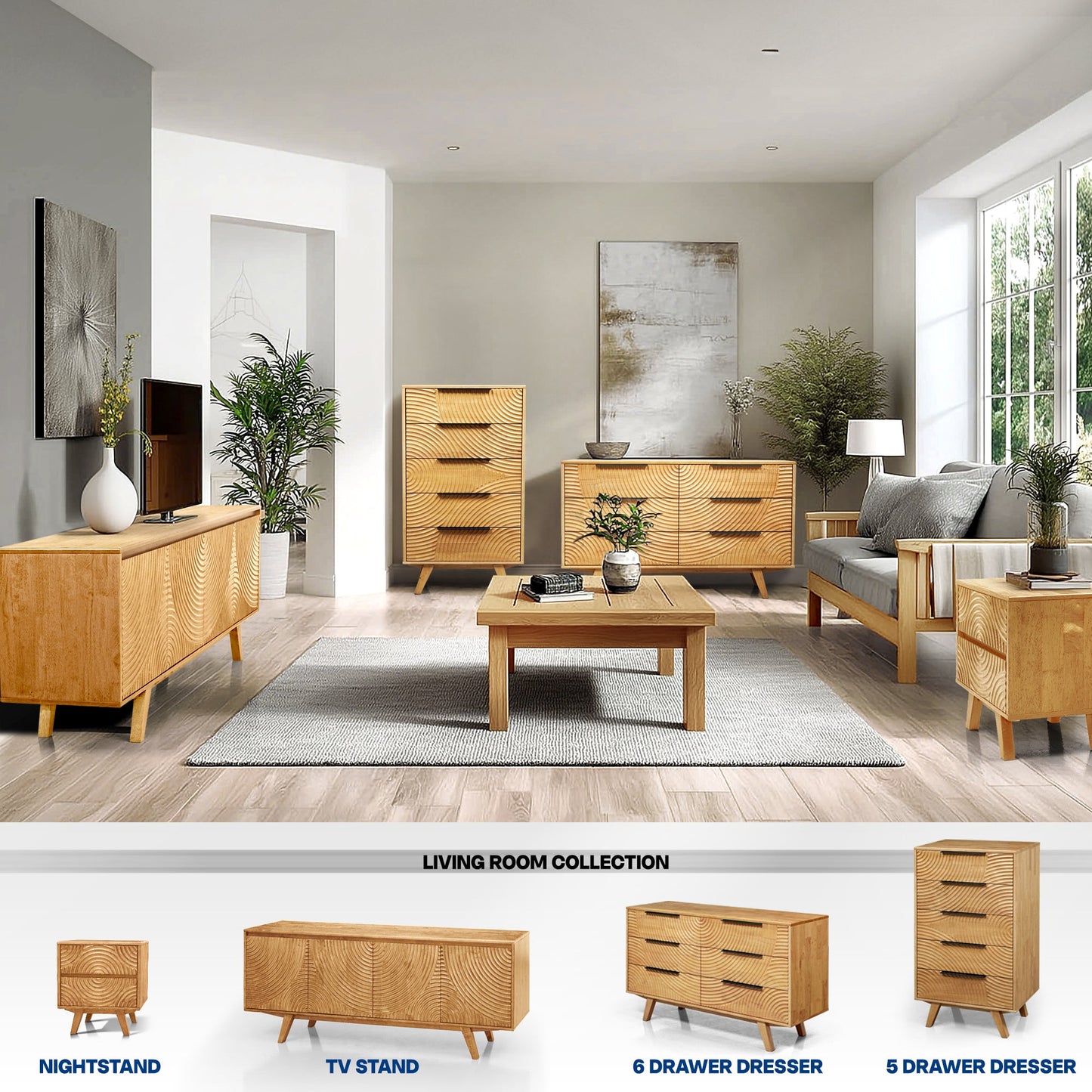 Harmony Solid Wood Dresser with 6 Drawers