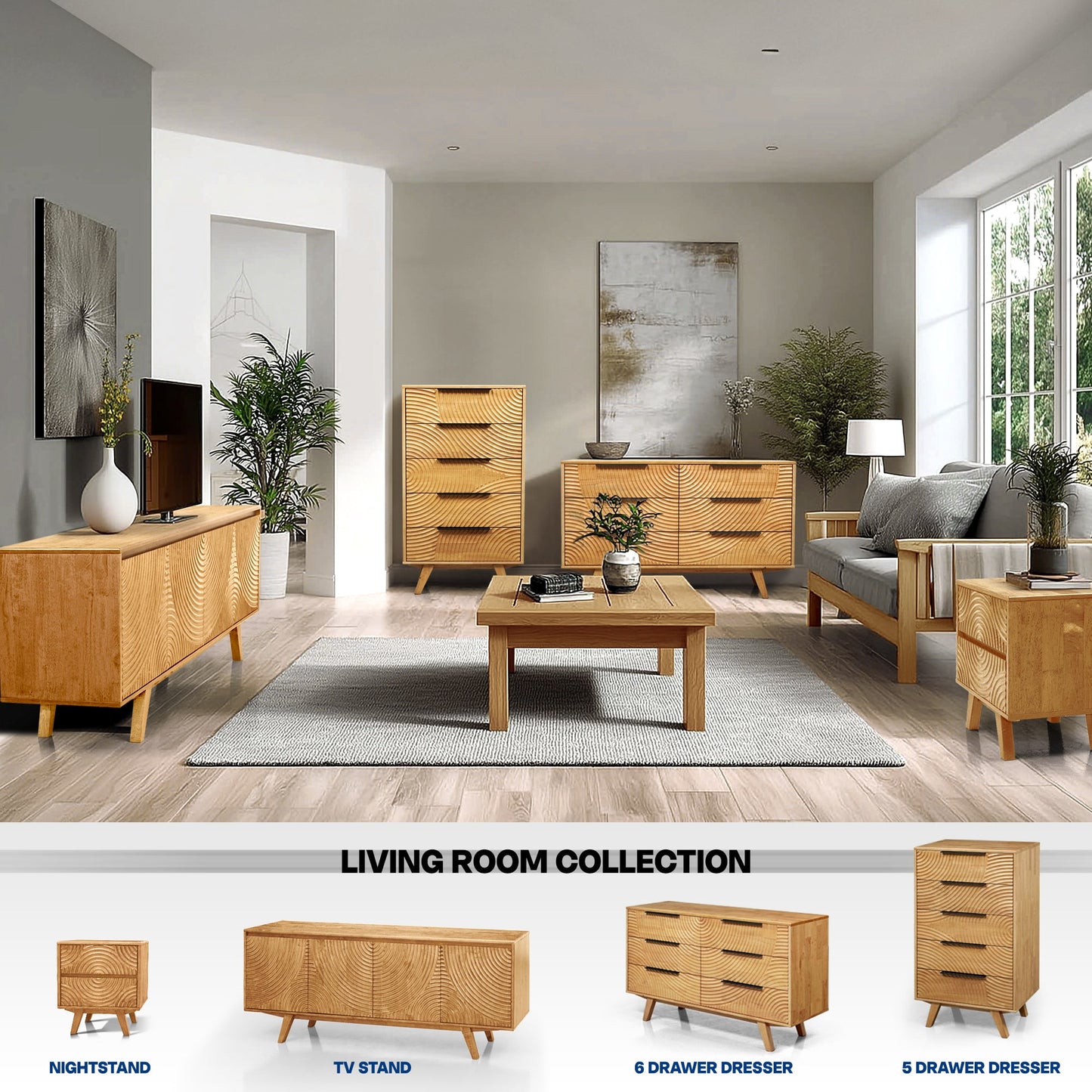 Harmony Solid Wood Dresser with 5 Drawers