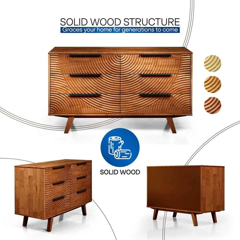 Harmony Solid Wood Dresser with 6 Drawers