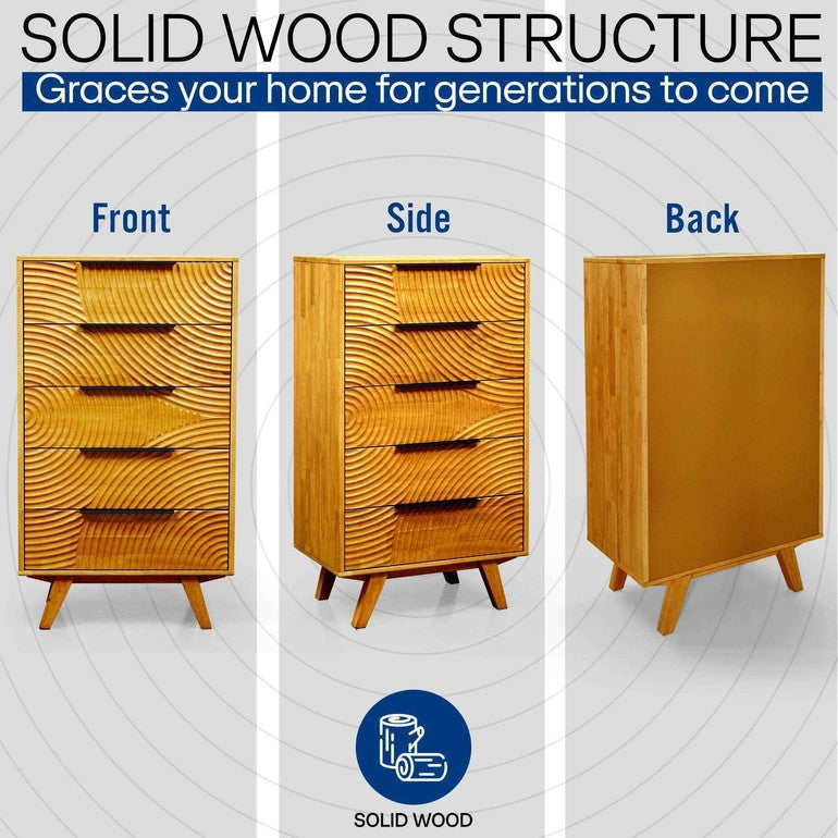Harmony Solid Wood Dresser with 5 Drawers