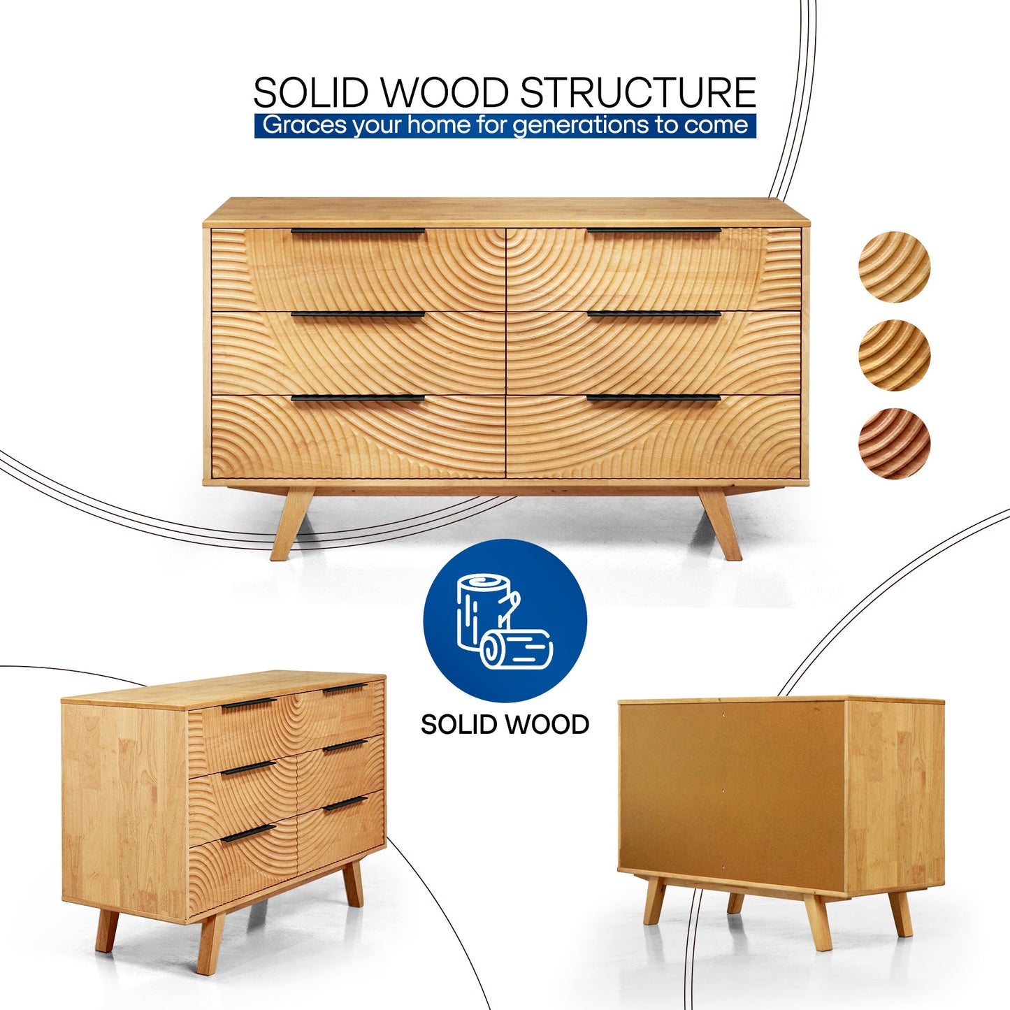Harmony Solid Wood Dresser with 6 Drawers