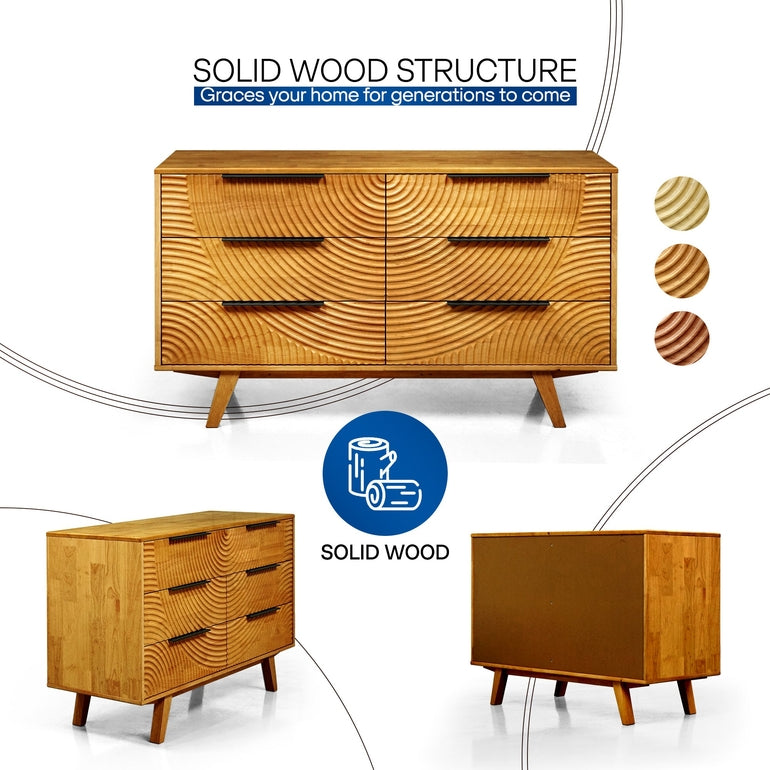 Harmony Solid Wood Dresser with 6 Drawers