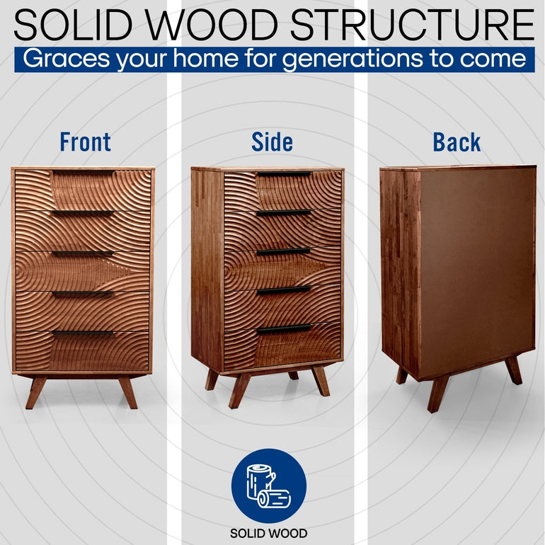 Harmony Solid Wood Dresser with 5 Drawers