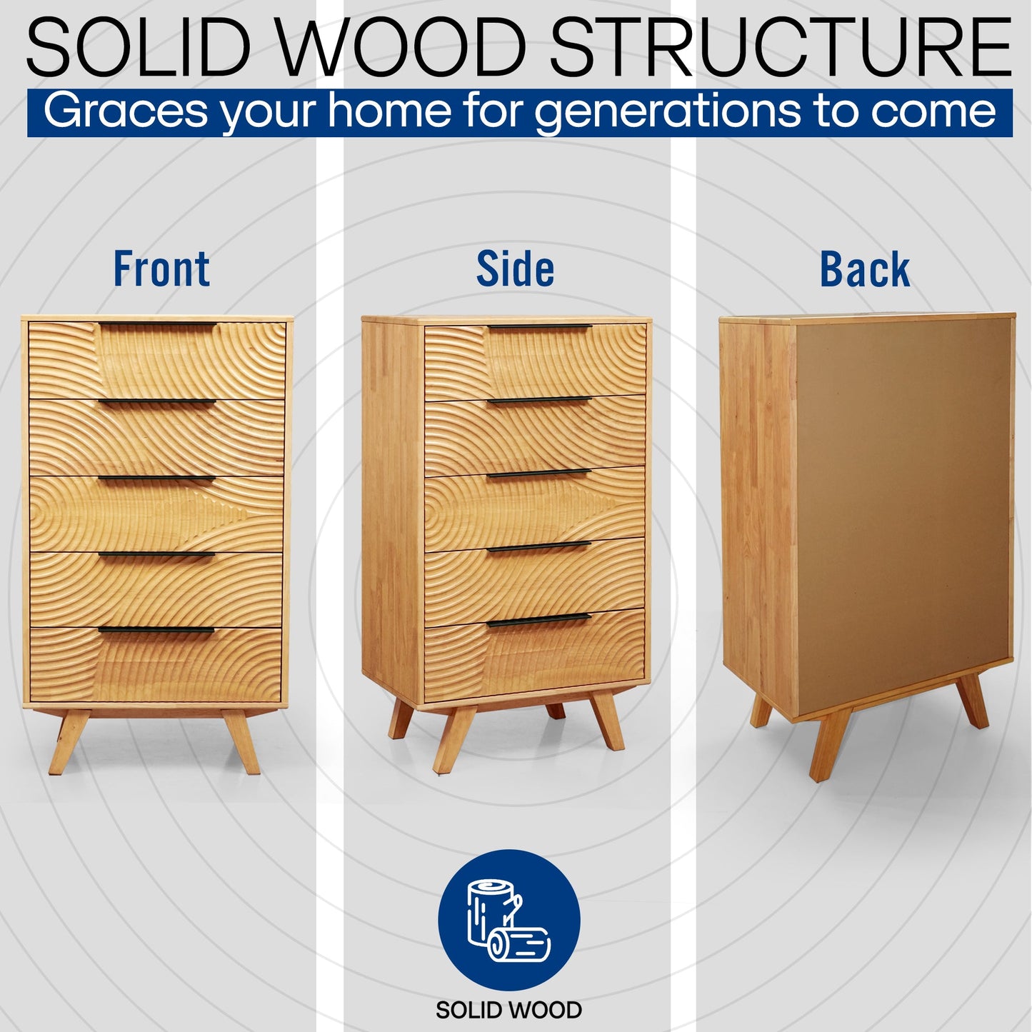 Harmony Solid Wood Dresser with 5 Drawers
