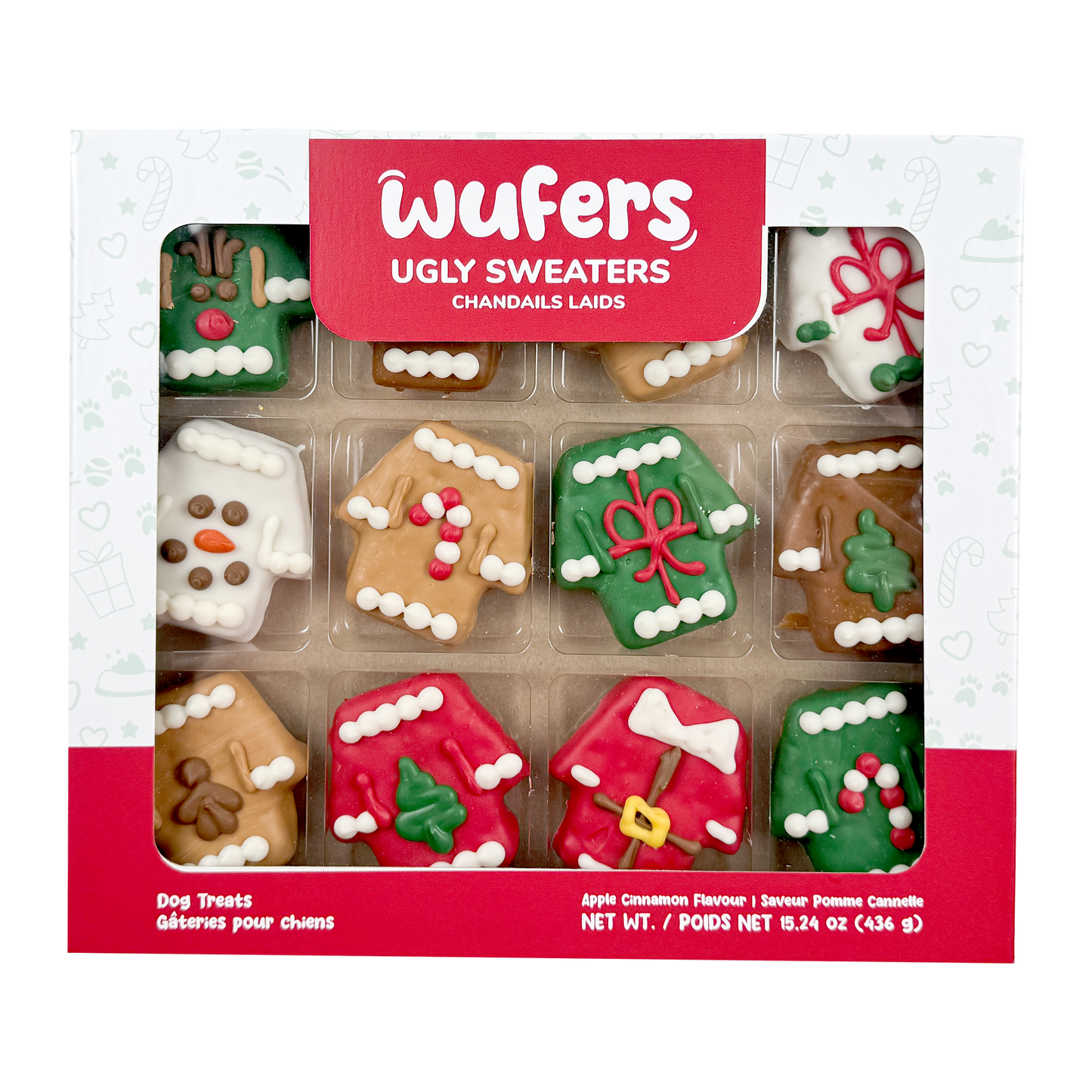 Wufers 12-Day Advent for Dogs | Giftable Ugly Sweater Cookie Box (12pk)