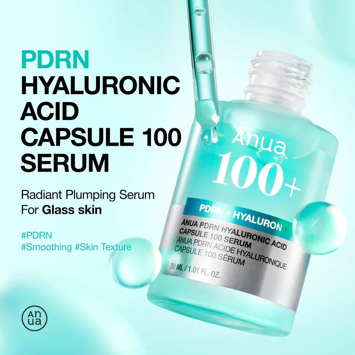 Anua PDRN Hyaluronic Acid Capsule 100 Serum - Plumping Glow Serum with PDRN, Hyaluronic Acid & Collagen