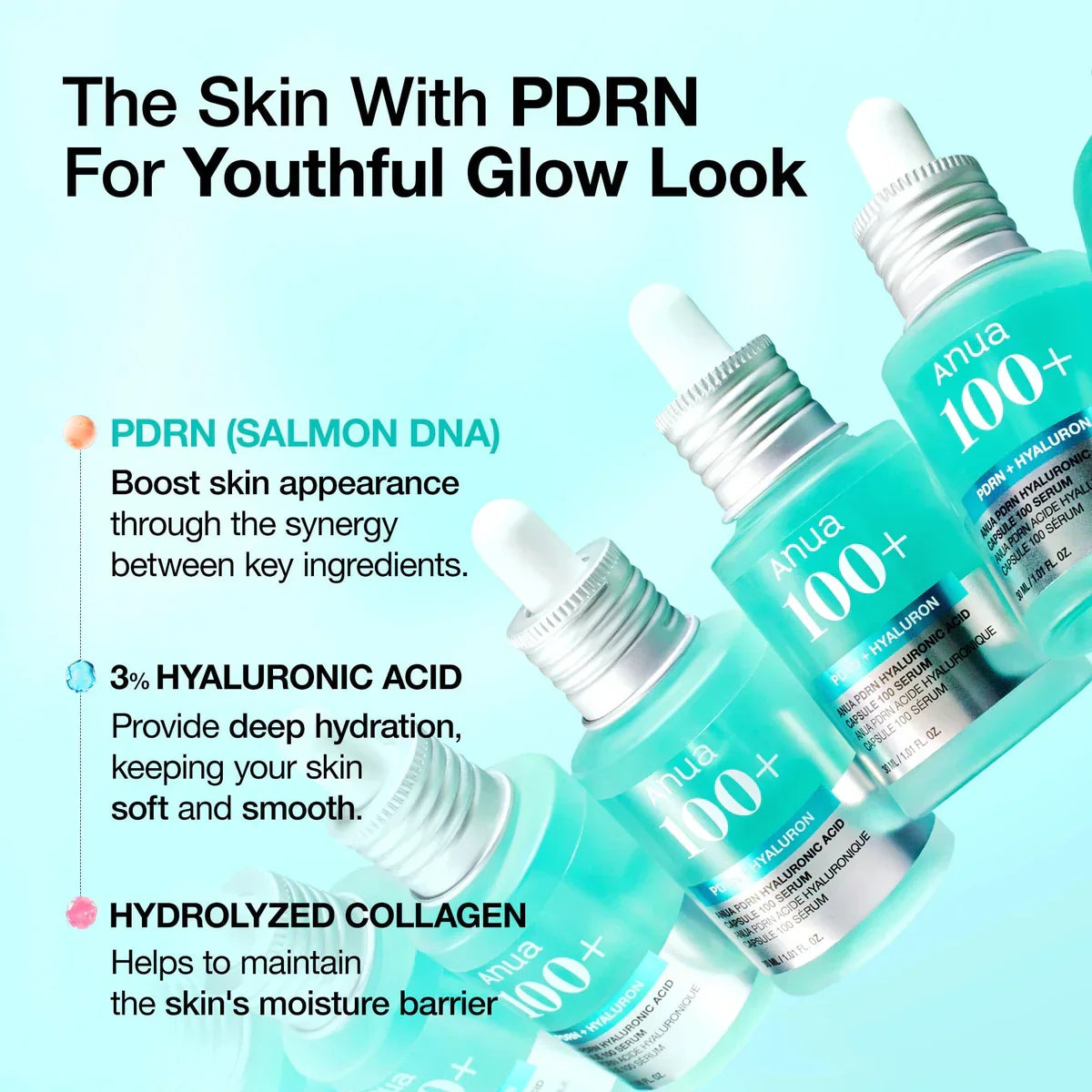 Anua PDRN Hyaluronic Acid Capsule 100 Serum - Plumping Glow Serum with PDRN, Hyaluronic Acid & Collagen