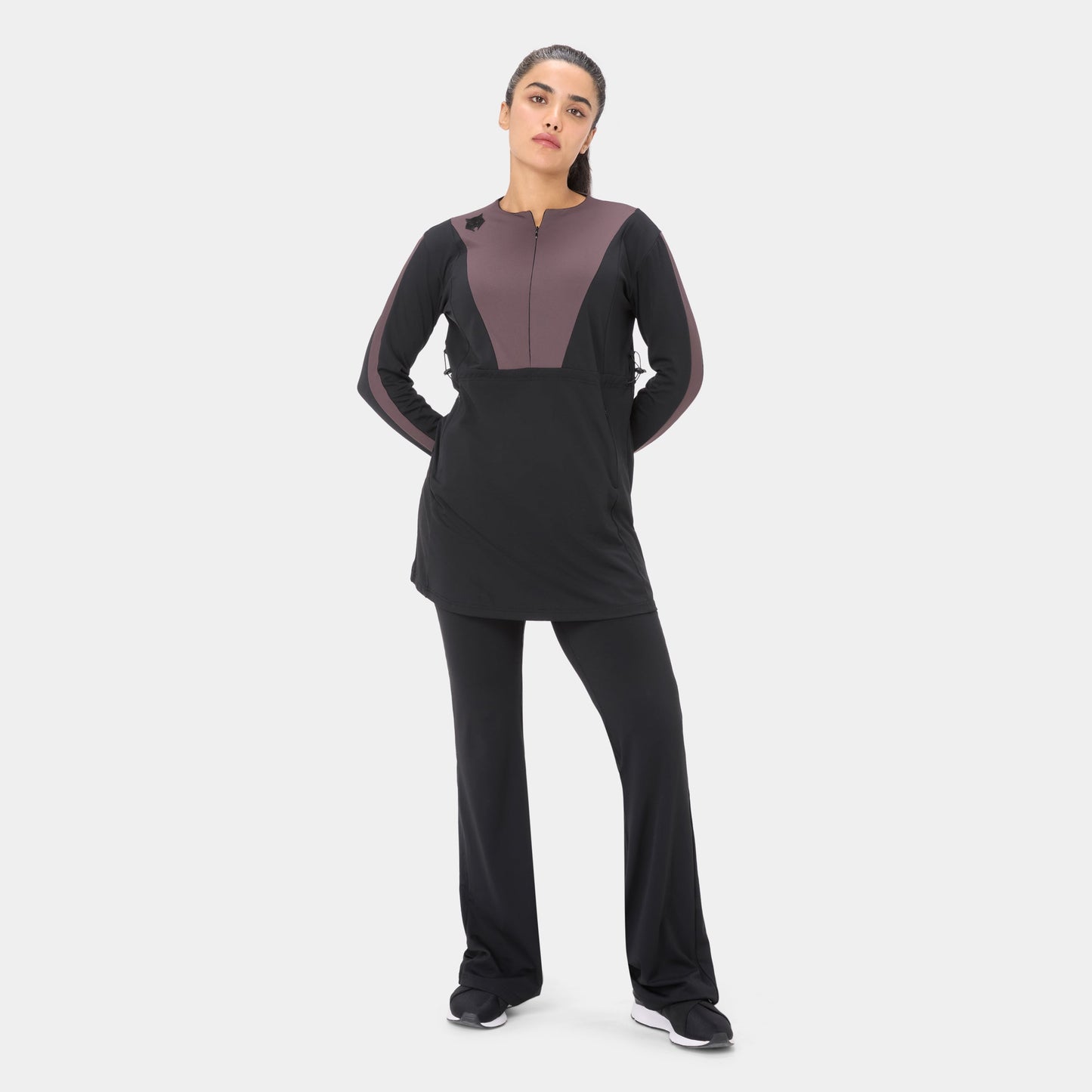 Onyx Flow Top Modest Dress – Black Burnt Mauve